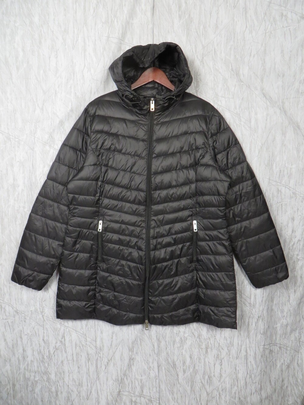 Rokka & Rolla Womens XL Black Lightweight Puffer Coat Hooded Long Jacket